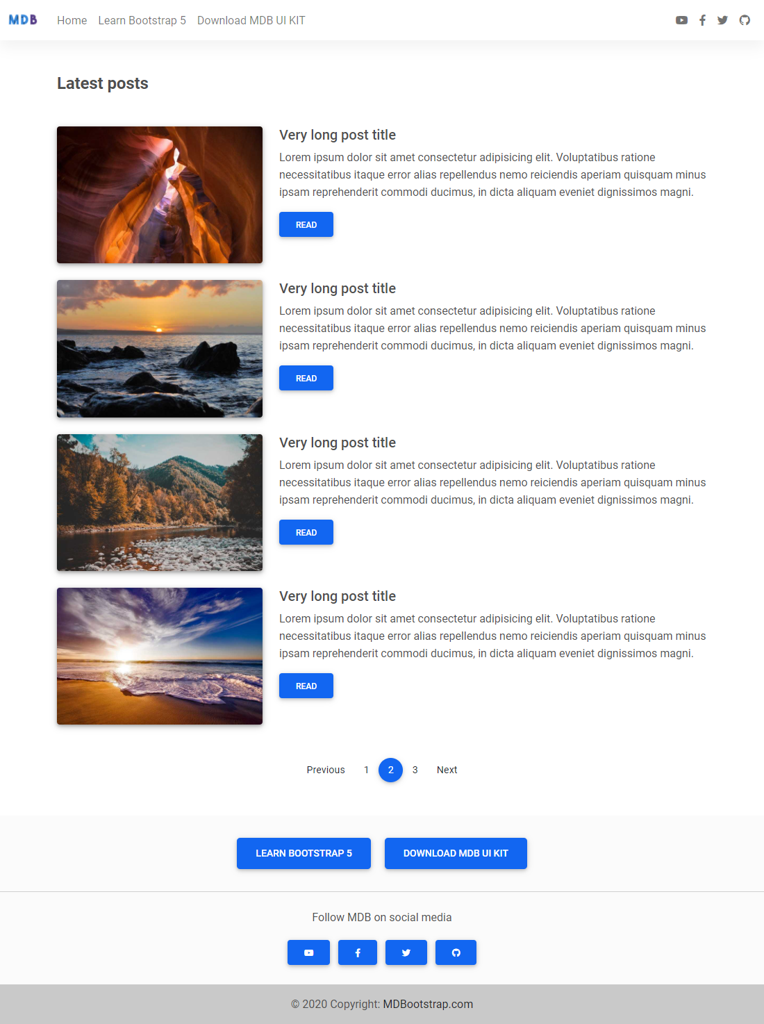 Bootstrap One Column Layout Template