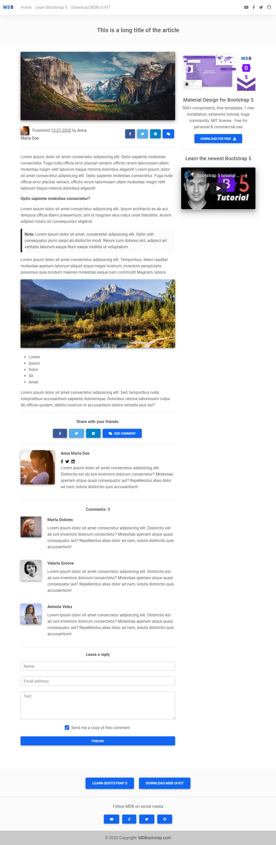 Bootstrap Blog Post Template
